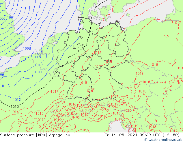 Atmosférický tlak Arpege-eu Pá 14.06.2024 00 UTC