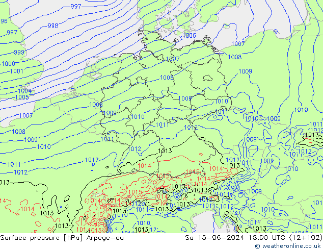 Atmosférický tlak Arpege-eu So 15.06.2024 18 UTC