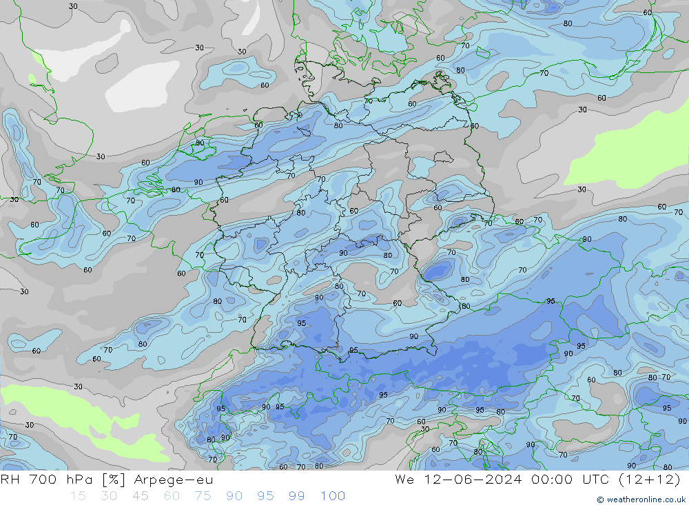 RH 700 hPa Arpege-eu St 12.06.2024 00 UTC