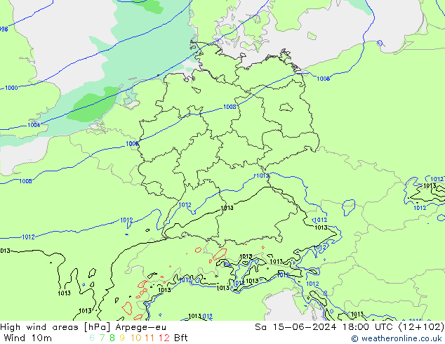 High wind areas Arpege-eu So 15.06.2024 18 UTC