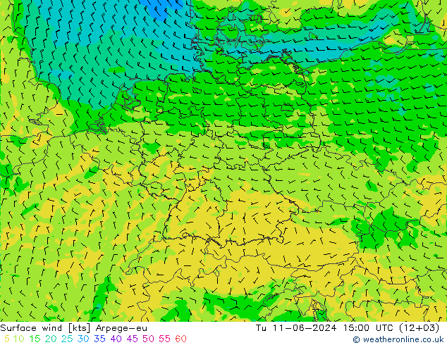 风 10 米 Arpege-eu 星期二 11.06.2024 15 UTC