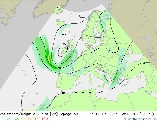 Jet stream/Height 300 hPa Arpege-eu Fr 14.06.2024 12 UTC