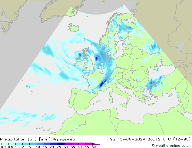 Yağış (6h) Arpege-eu Cts 15.06.2024 12 UTC