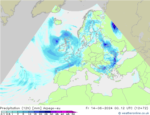 Precipitation (12h) Arpege-eu Fr 14.06.2024 12 UTC