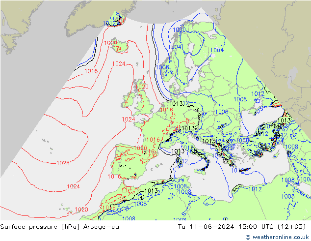 Atmosférický tlak Arpege-eu Út 11.06.2024 15 UTC