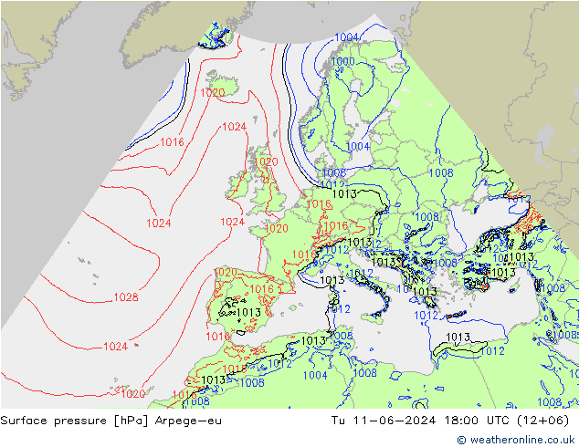 Pressione al suolo Arpege-eu mar 11.06.2024 18 UTC