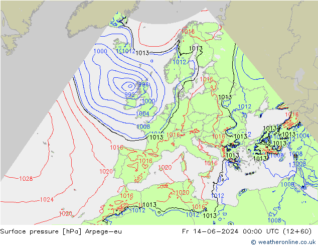 Bodendruck Arpege-eu Fr 14.06.2024 00 UTC