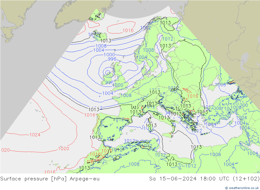 Luchtdruk (Grond) Arpege-eu za 15.06.2024 18 UTC