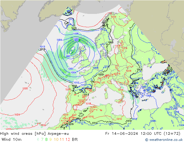 High wind areas Arpege-eu  14.06.2024 12 UTC