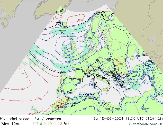 yüksek rüzgarlı alanlar Arpege-eu Cts 15.06.2024 18 UTC