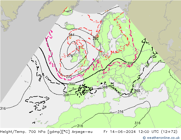 Height/Temp. 700 hPa Arpege-eu  14.06.2024 12 UTC