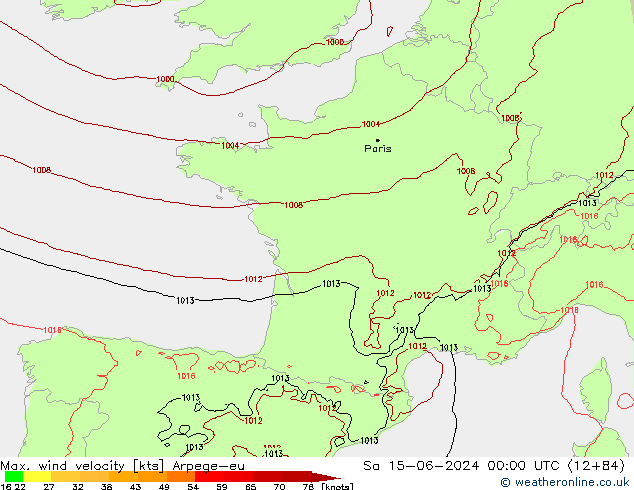 Max. wind velocity Arpege-eu sáb 15.06.2024 00 UTC