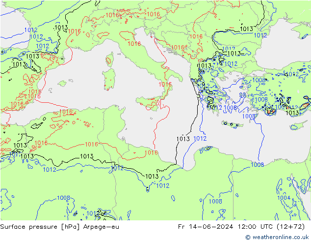 Luchtdruk (Grond) Arpege-eu vr 14.06.2024 12 UTC