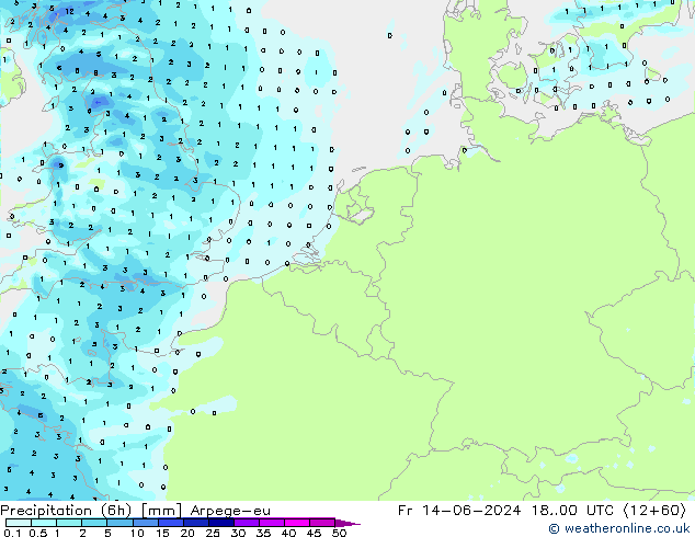Precipitation (6h) Arpege-eu Pá 14.06.2024 00 UTC