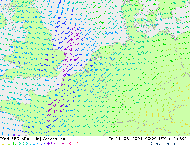 Wind 850 hPa Arpege-eu vr 14.06.2024 00 UTC
