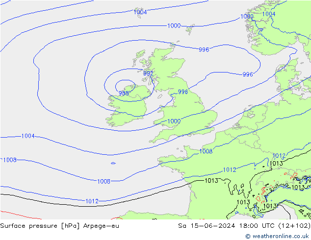 Surface pressure Arpege-eu Sa 15.06.2024 18 UTC