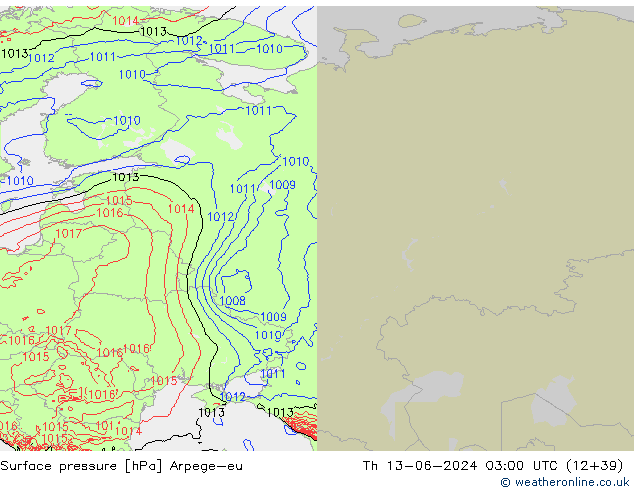 Surface pressure Arpege-eu Th 13.06.2024 03 UTC