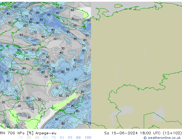 RH 700 hPa Arpege-eu Sa 15.06.2024 18 UTC