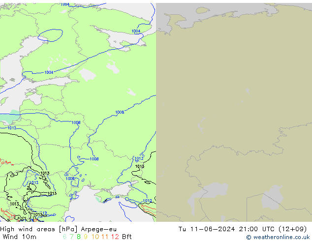 High wind areas Arpege-eu mar 11.06.2024 21 UTC