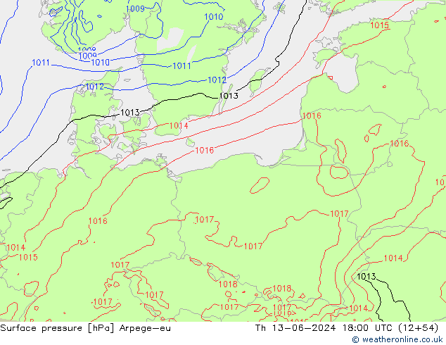 приземное давление Arpege-eu чт 13.06.2024 18 UTC