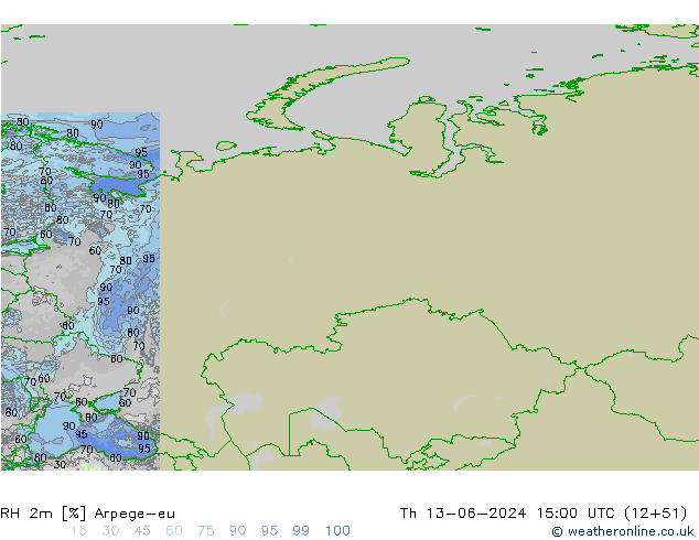 RH 2m Arpege-eu Th 13.06.2024 15 UTC