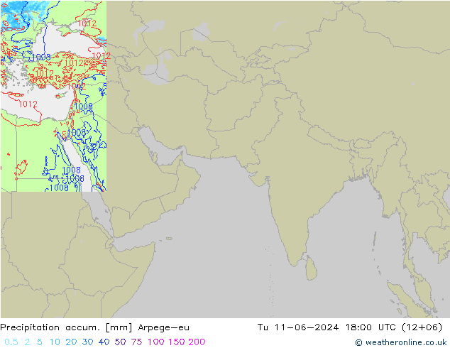 Precipitation accum. Arpege-eu Tu 11.06.2024 18 UTC