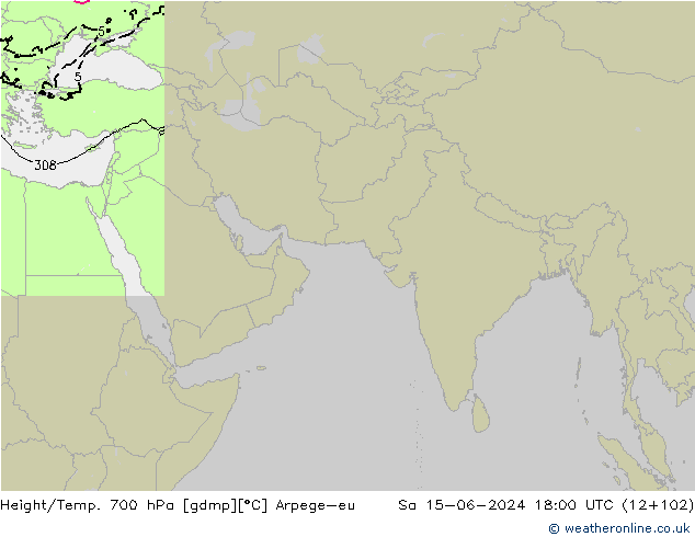 Height/Temp. 700 hPa Arpege-eu Sáb 15.06.2024 18 UTC