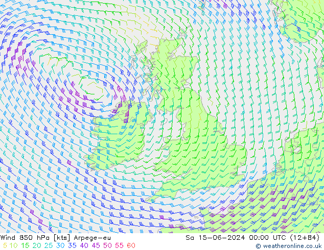 ветер 850 гПа Arpege-eu сб 15.06.2024 00 UTC