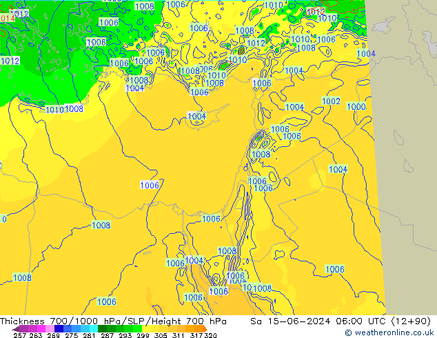 Schichtdicke 700-1000 hPa Arpege-eu Sa 15.06.2024 06 UTC