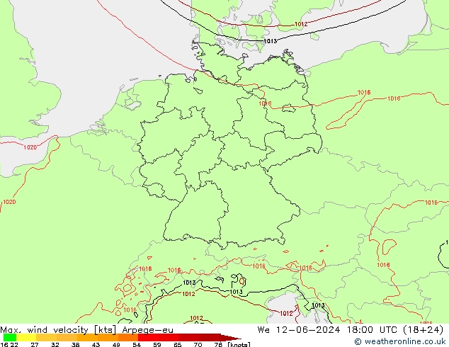 Max. wind velocity Arpege-eu We 12.06.2024 18 UTC