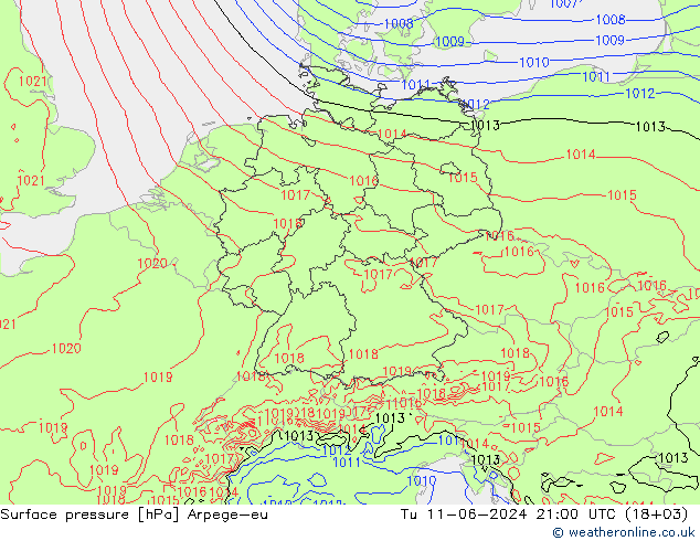 Luchtdruk (Grond) Arpege-eu di 11.06.2024 21 UTC
