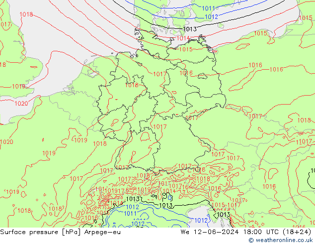 Bodendruck Arpege-eu Mi 12.06.2024 18 UTC