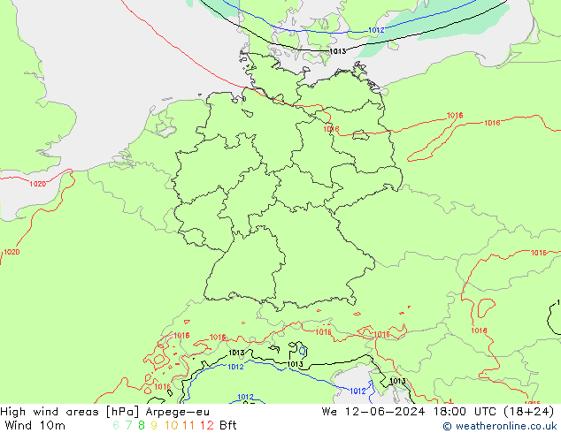 High wind areas Arpege-eu We 12.06.2024 18 UTC
