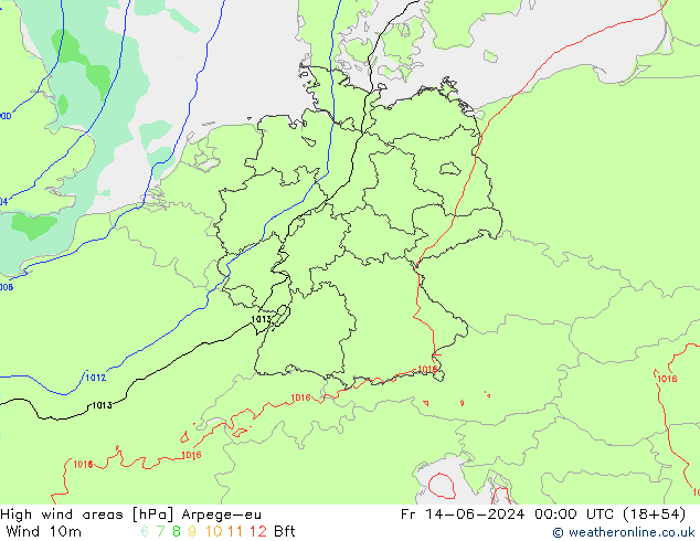 High wind areas Arpege-eu Pá 14.06.2024 00 UTC