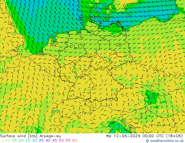 Surface wind Arpege-eu We 12.06.2024 00 UTC