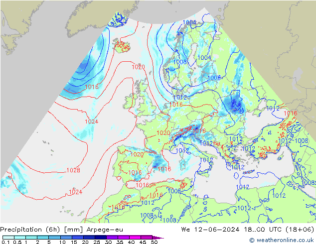 降水量 (6h) Arpege-eu 星期三 12.06.2024 00 UTC