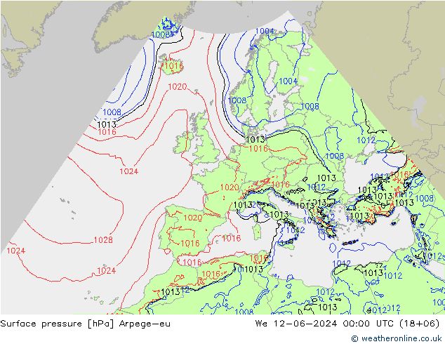 Pressione al suolo Arpege-eu mer 12.06.2024 00 UTC