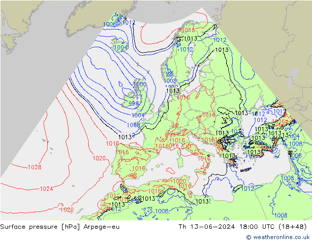 Bodendruck Arpege-eu Do 13.06.2024 18 UTC