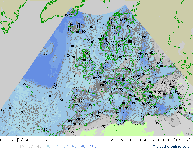 RH 2m Arpege-eu We 12.06.2024 06 UTC