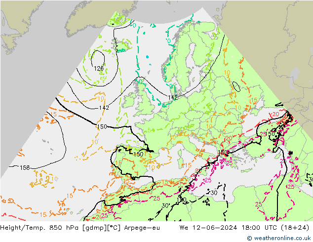 Height/Temp. 850 hPa Arpege-eu We 12.06.2024 18 UTC