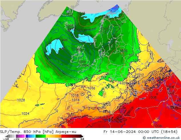 SLP/Temp. 850 hPa Arpege-eu Fr 14.06.2024 00 UTC