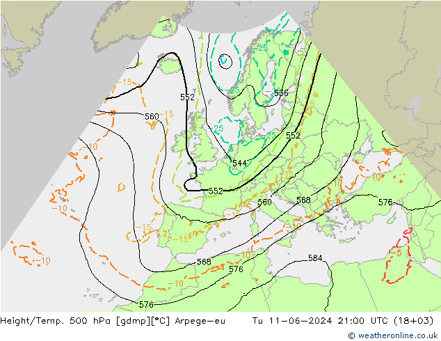 Height/Temp. 500 hPa Arpege-eu Tu 11.06.2024 21 UTC