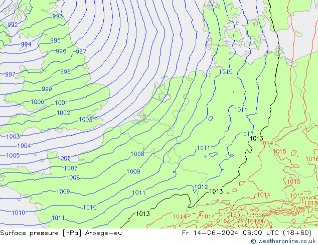 Luchtdruk (Grond) Arpege-eu vr 14.06.2024 06 UTC