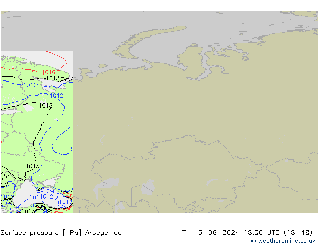 Surface pressure Arpege-eu Th 13.06.2024 18 UTC