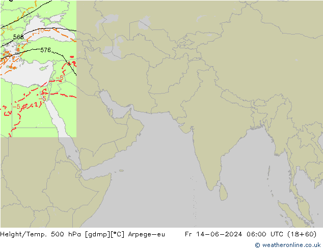 Hoogte/Temp. 500 hPa Arpege-eu vr 14.06.2024 06 UTC