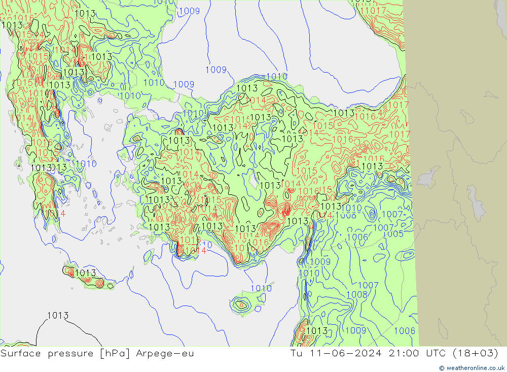 Bodendruck Arpege-eu Di 11.06.2024 21 UTC