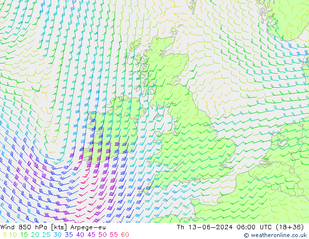 Rüzgar 850 hPa Arpege-eu Per 13.06.2024 06 UTC