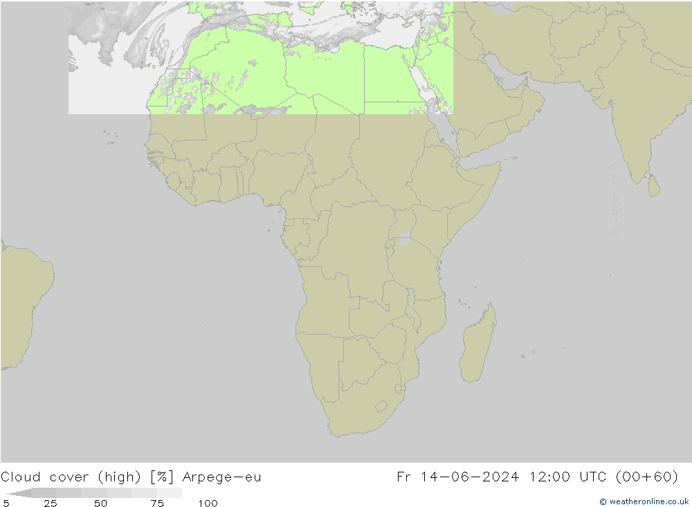 Nuages (élevé) Arpege-eu ven 14.06.2024 12 UTC