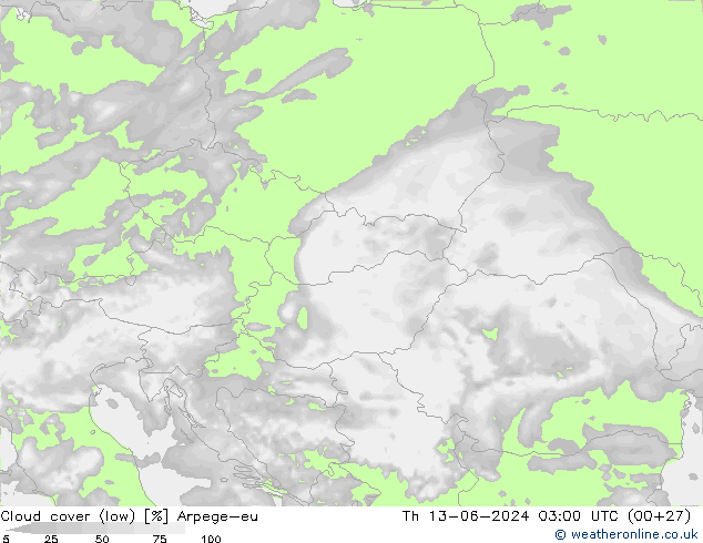 zachmurzenie (niskie) Arpege-eu czw. 13.06.2024 03 UTC