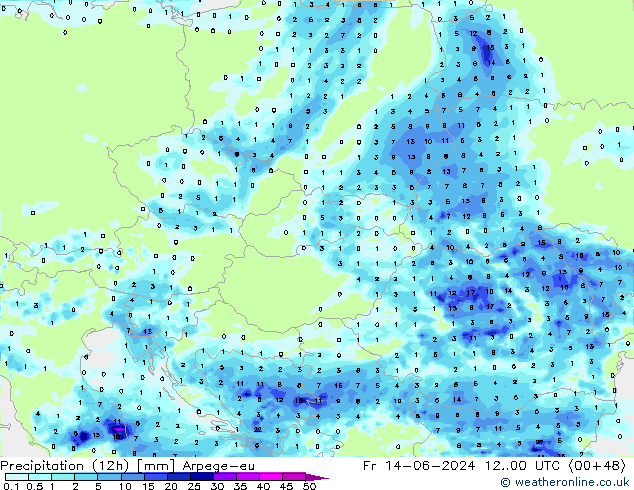 Precipitazione (12h) Arpege-eu ven 14.06.2024 00 UTC